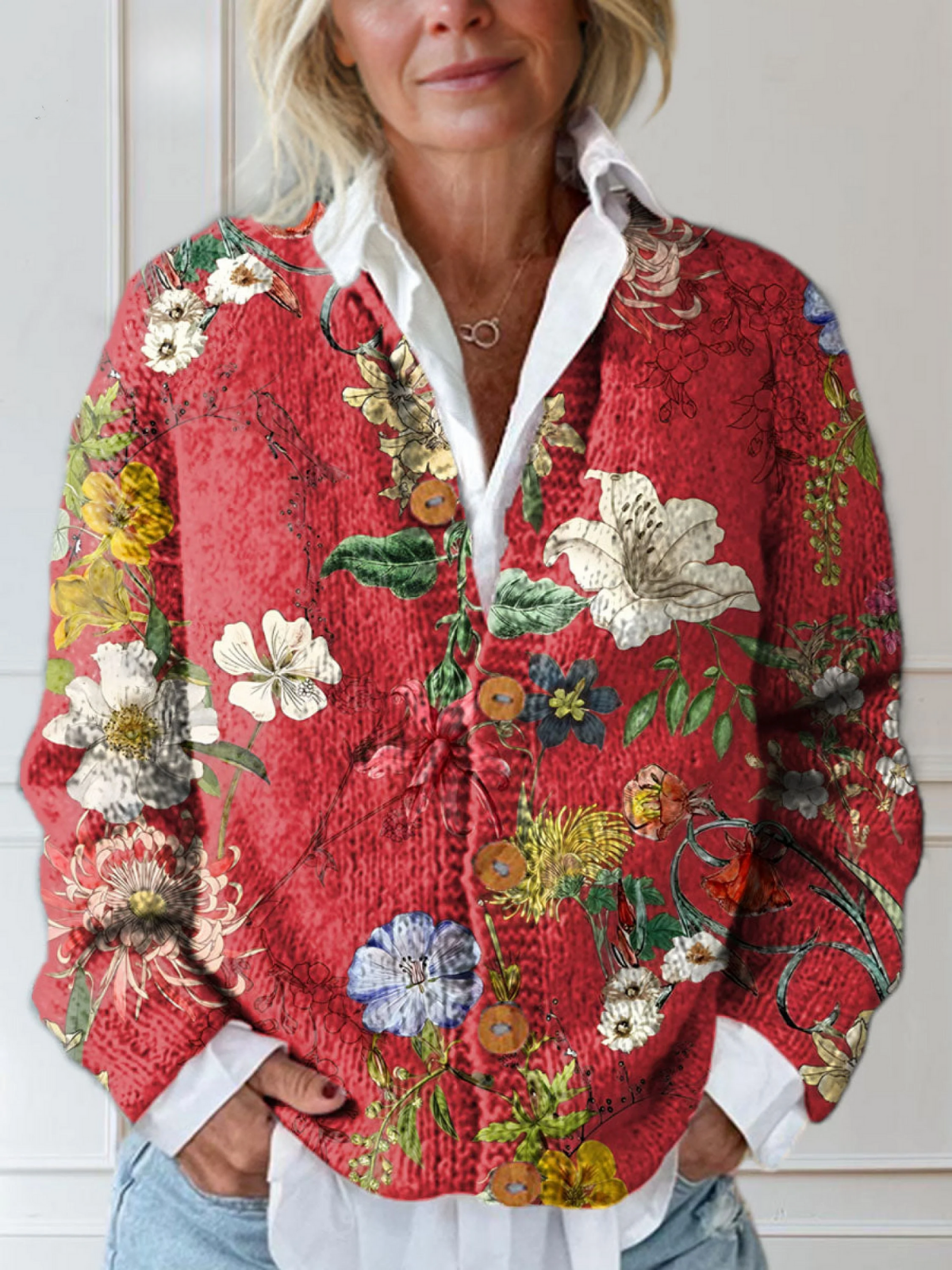 Women’s Vintage Floral Art Print Cardigan