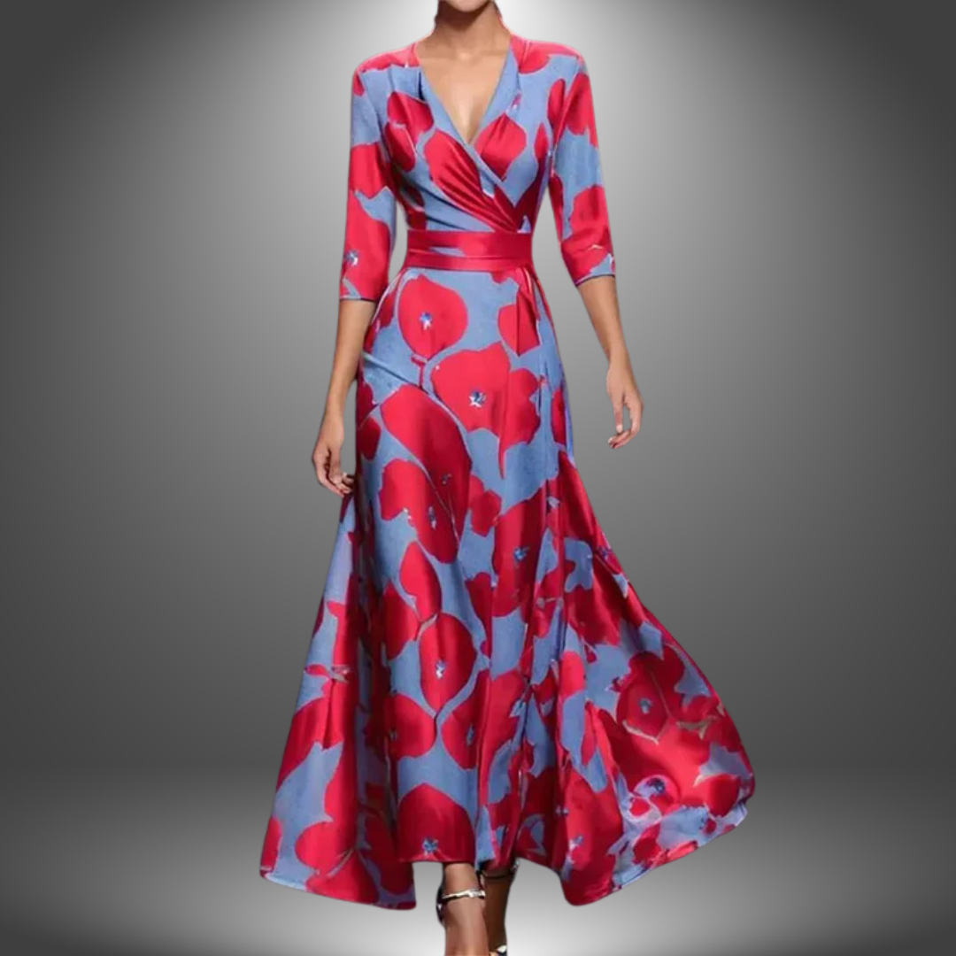 Zora - Flattering V-Neck Half Sleeve Boho Maxi Dress