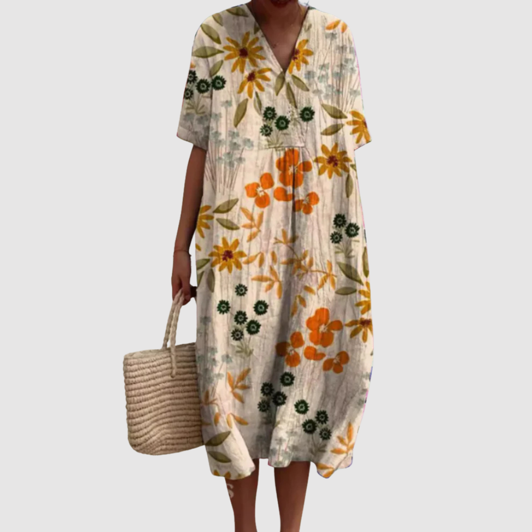 Jasmine | Golden Bloom Vintage-Style Midi Dress